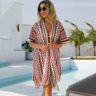 Fashion Printed Tassel Open Front Swimsuit Cover Up